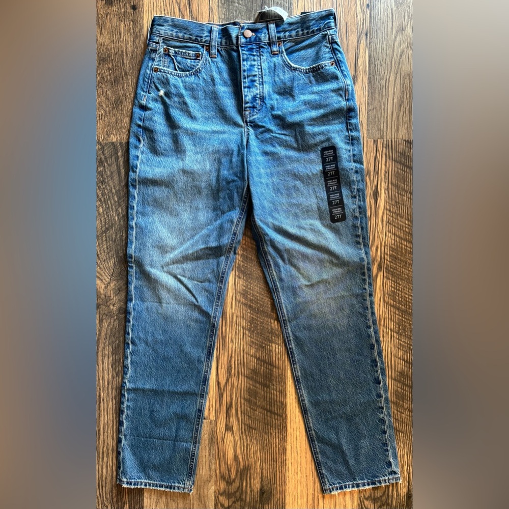 J. Crew Factory Premium Edition High-Rise Straight Jean Blue Distressed Wash 27T